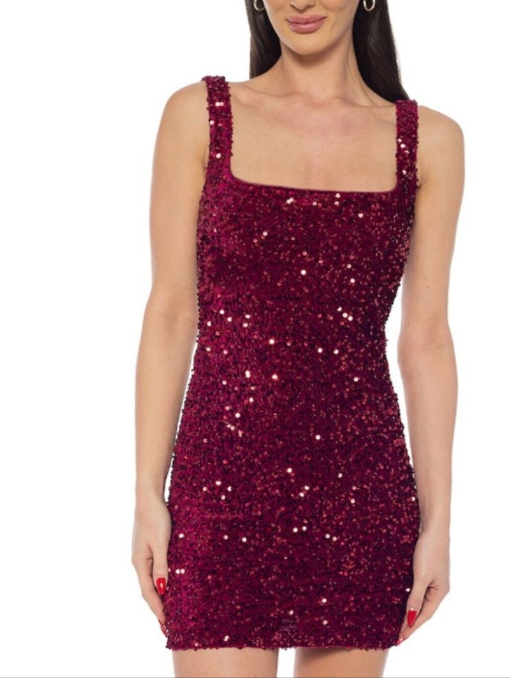 Jump Apparel Burgundy/Wine Sequin Square-Neck Mini Dress, Size Junior-Small, NWT
